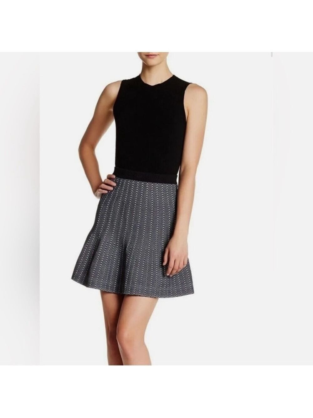 RACHEL Rachel Roy A-Line Dolly Skirt Herringbone Print Size Medium